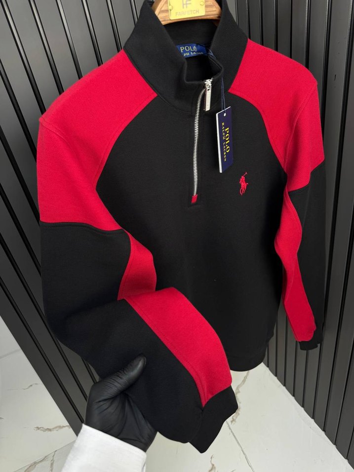 Polo Ralph Lauren Fermuarlı Siyah Kırmızı Erkek Kazak - Görsel 2