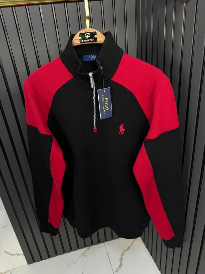 Polo Ralph Lauren Fermuarlı Siyah Kırmızı Erkek Kazak - Görsel 3