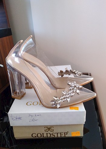 Goldstep Kadın Şeffaf Taşlı Topuklu Ayakkabı 38 - 39 uyumludur - Görsel 2