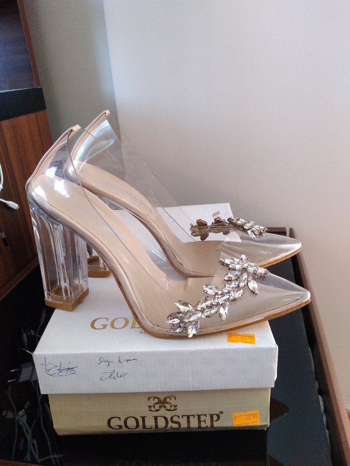 Goldstep Kadın Şeffaf Taşlı Topuklu Ayakkabı 38 - 39 uyumludur - Görsel 2
