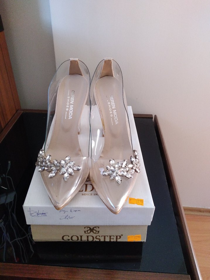Goldstep Kadın Şeffaf Taşlı Topuklu Ayakkabı 38 - 39 uyumludur - Görsel 3