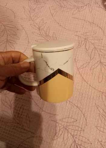 Mermer Desenli Kapaklı Seramik Kupa - Görsel 3