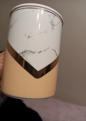 Mermer Desenli Kapaklı Seramik Kupa - Görsel 2