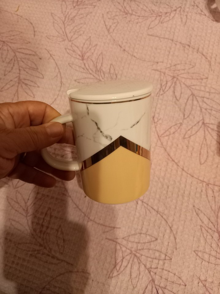 Mermer Desenli Kapaklı Seramik Kupa - Görsel 3