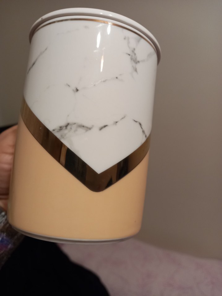 Mermer Desenli Kapaklı Seramik Kupa - Görsel 2