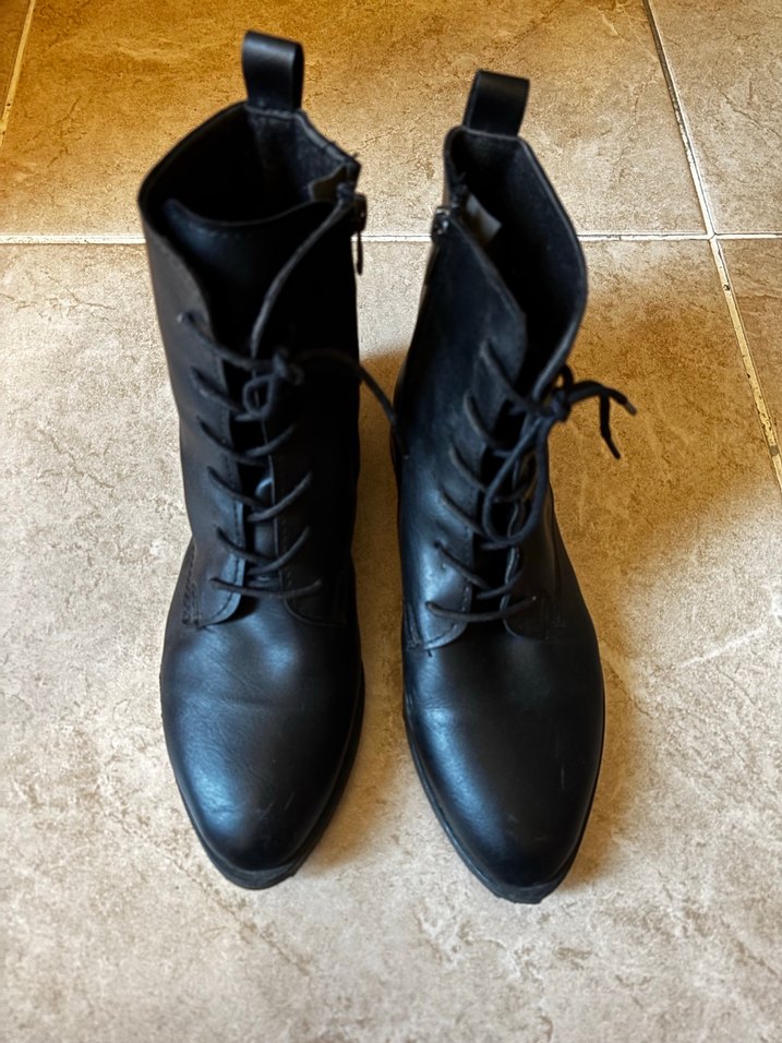 Siyah Deri Goth Blok Topuklu Bot - Görsel 3