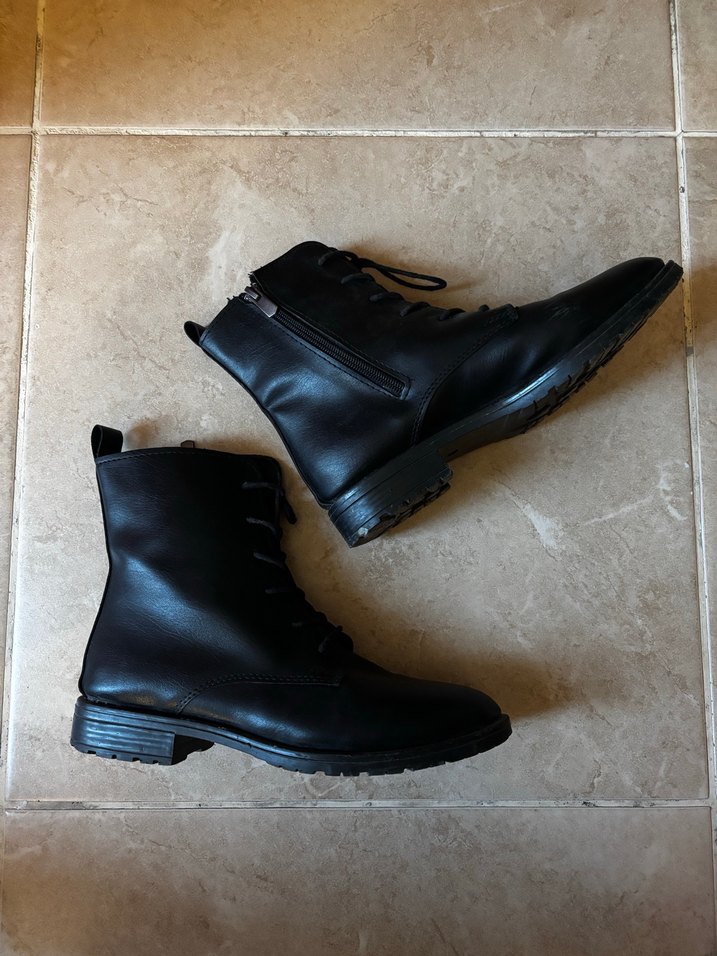 Siyah Deri Goth Blok Topuklu Bot - Görsel 2