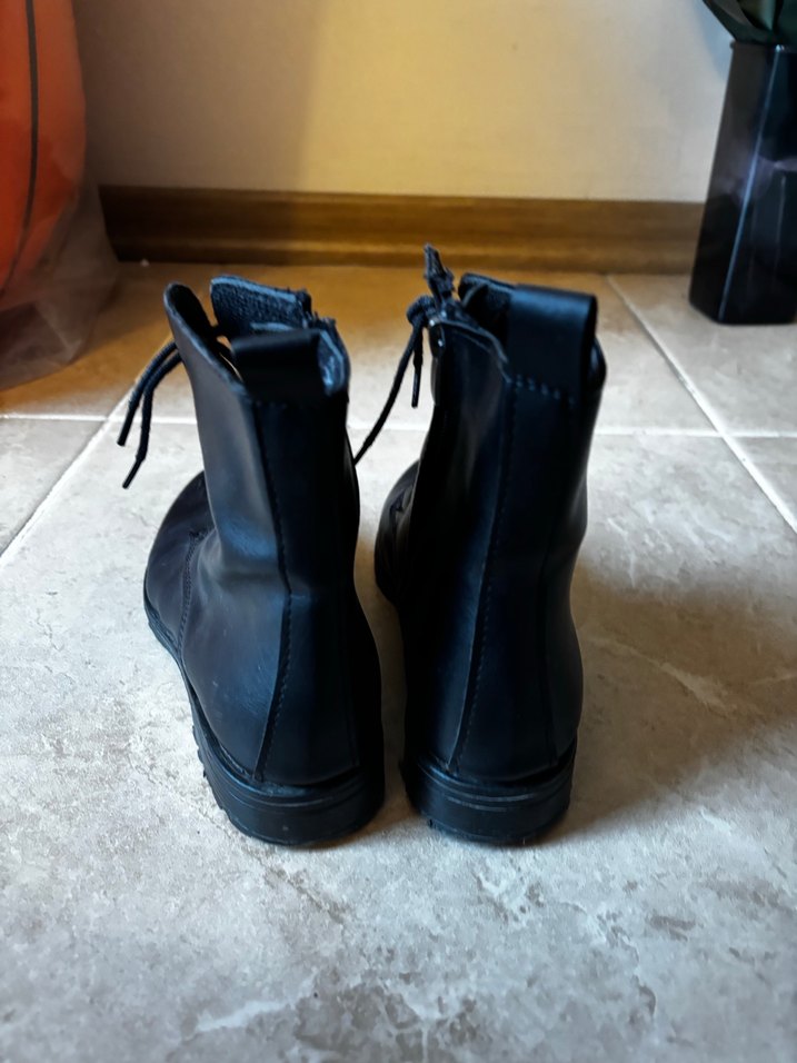 Siyah Deri Goth Blok Topuklu Bot - Görsel 4