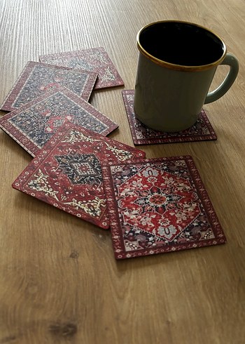 Bordo İşlemeli Geleneksel Halı baskılı bardak altlığı - Görsel 2