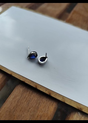 Gümüş Lacivert Mini Damla Küpe - Görsel 2