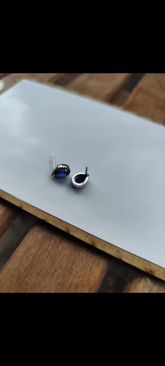 Gümüş Lacivert Mini Damla Küpe - Görsel 2