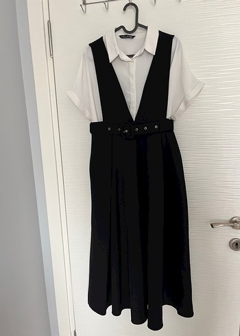 Beyaz Gömlekli, Kemerli Midi Kadın Elbise - Görsel 2