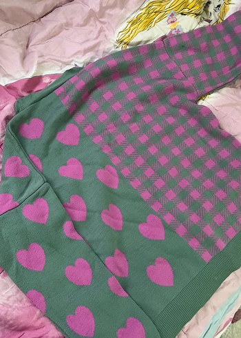 Düğmeli Desenli Pembe Kadın Hırka - Görsel 2