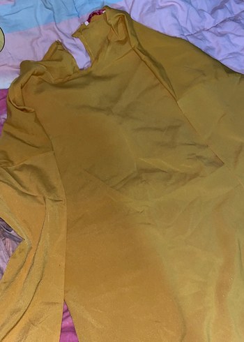 Sarı Saten Kadın Bluz, Uzun Kollu, Salaş - Görsel 2