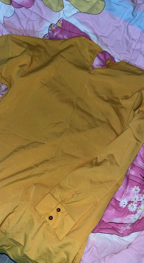 Sarı Saten Kadın Bluz, Uzun Kollu, Salaş - Görsel 3