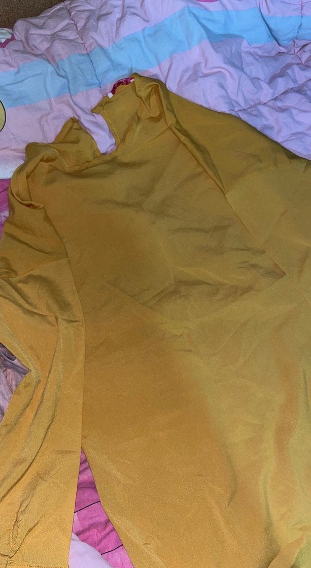 Sarı Saten Kadın Bluz, Uzun Kollu, Salaş - Görsel 2