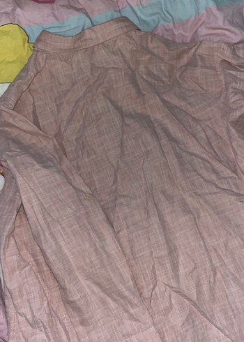 Düğmeli Uzun Pembe Keten Kadın Gömlek - Görsel 2