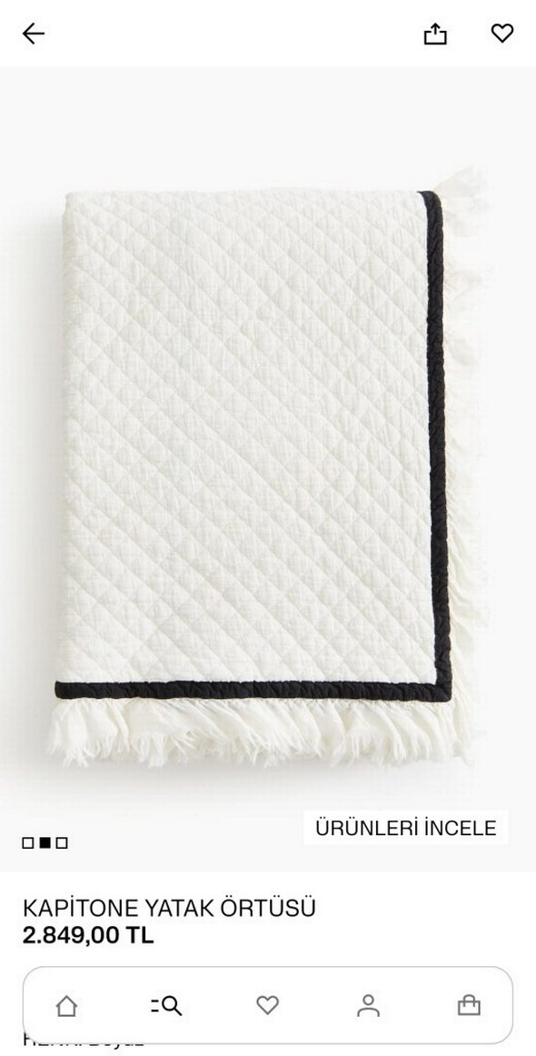 H&M siyah Detaylı Beyaz  tek kişilik Yatak Örtüsü - Görsel 2