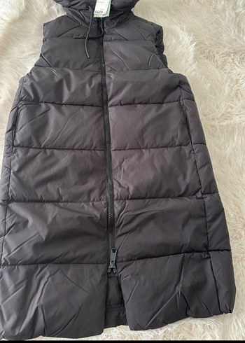 H&M Kapüşonlu Siyah Pofuduk Yelek - Görsel 4