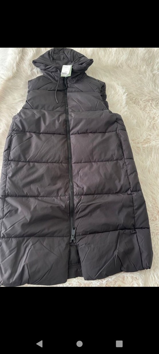 H&M Kapüşonlu Siyah Pofuduk Yelek - Görsel 4