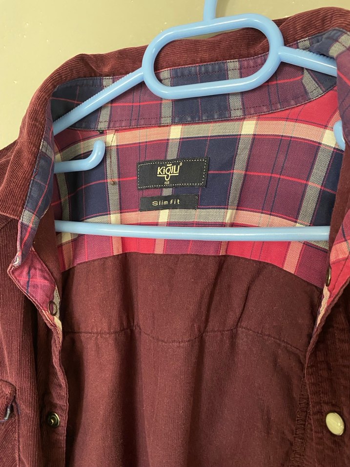 Bordo Süet Düğmeli Uzun Kollu Erkek Gömlek - Görsel 3