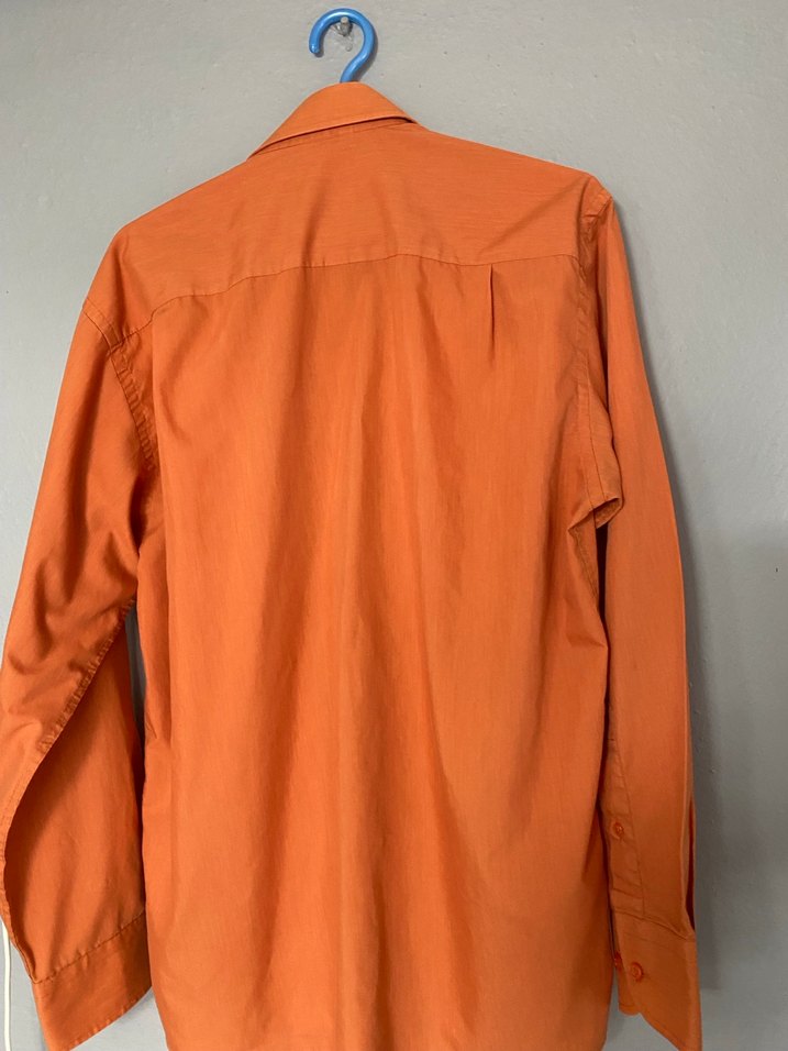 Düğmeli Turuncu Keten Erkek Gömlek - Görsel 2
