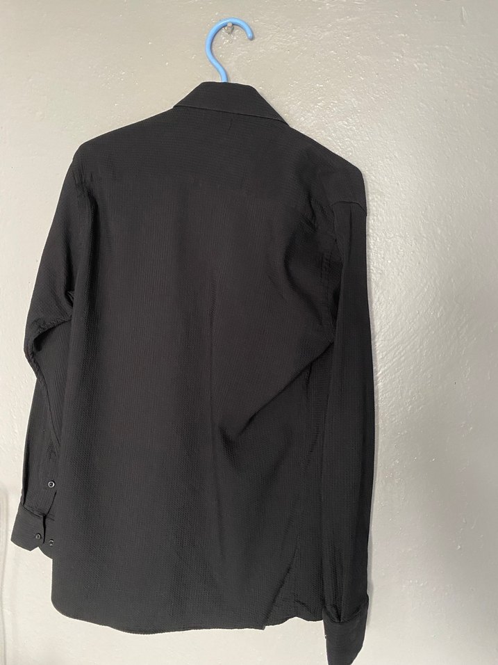 Siyah Keten Uzun Kollu Düğmeli Gömlek - Görsel 2