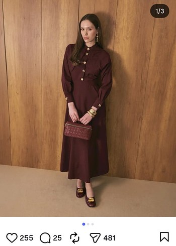 Bordo Uzun Kollu Kadın  Elbisesi - Görsel 4