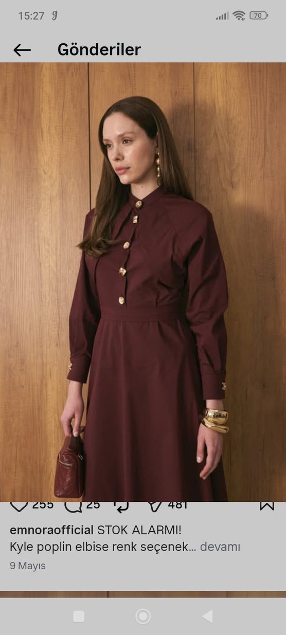 Bordo Uzun Kollu Kadın  Elbisesi - Görsel 2