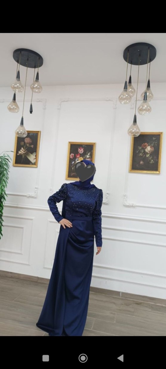 Lacivert Drapeli Uzun Abiye Elbise - Görsel 2