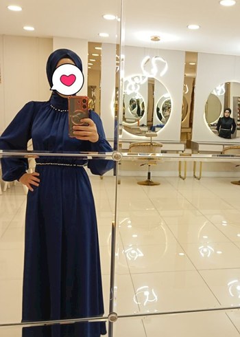 Mavi Drapeli Uzun Abiye Elbise - Görsel 3