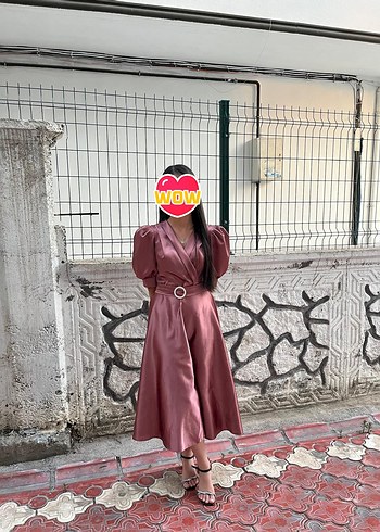 Pembe Parlak Saten Kemerli Uzun Elbise - Görsel 3