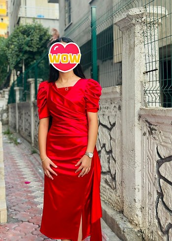 Kırmızı Drapeli Midi Kadın Elbise - Görsel 2