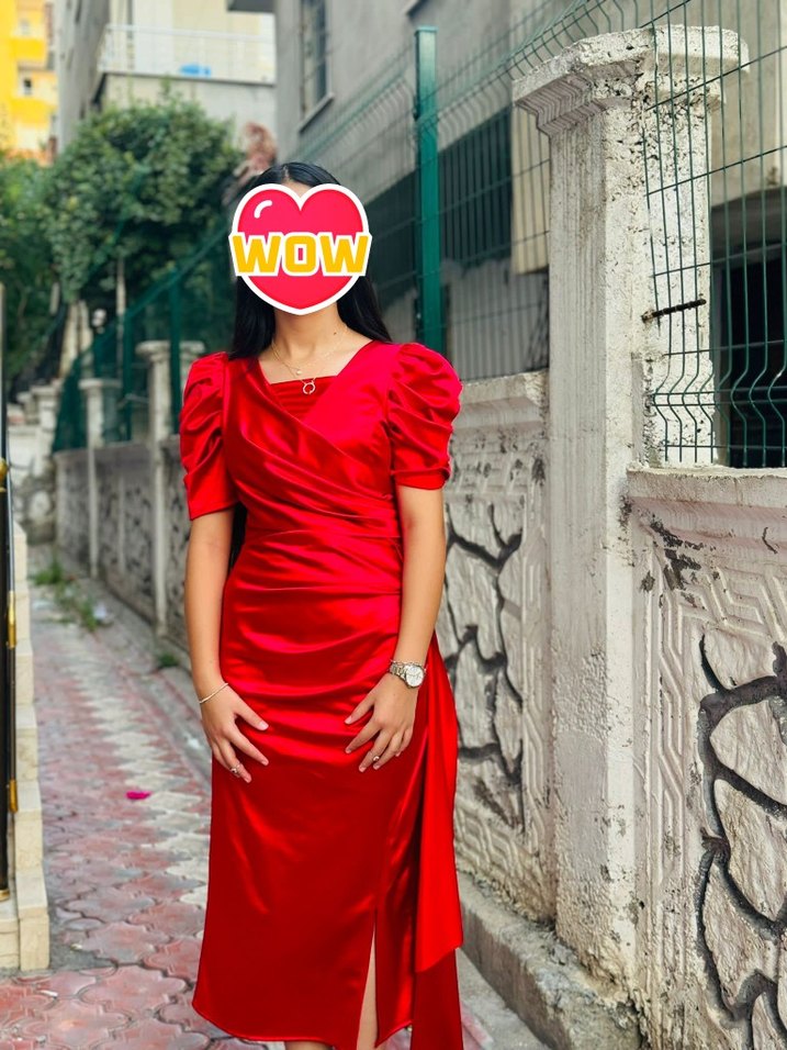 Kırmızı Drapeli Midi Kadın Elbise - Görsel 2