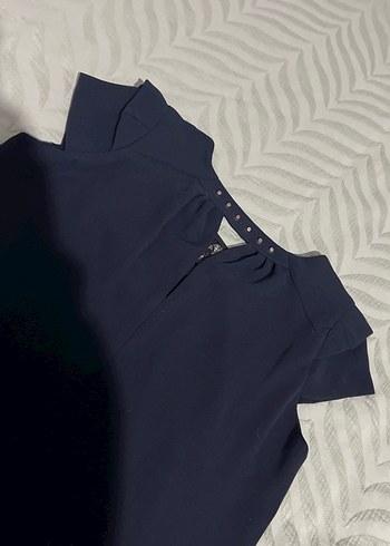 Kısa Kollu Lacivert Midi Elbise - Görsel 4