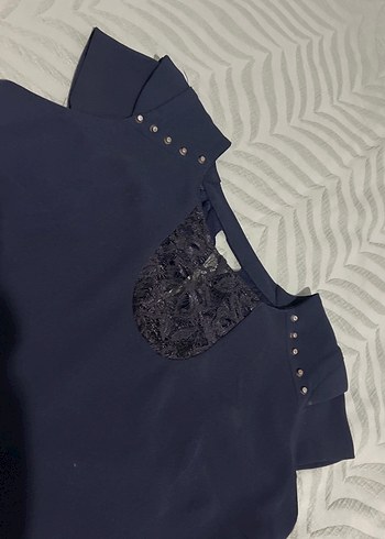 Kısa Kollu Lacivert Midi Elbise - Görsel 2