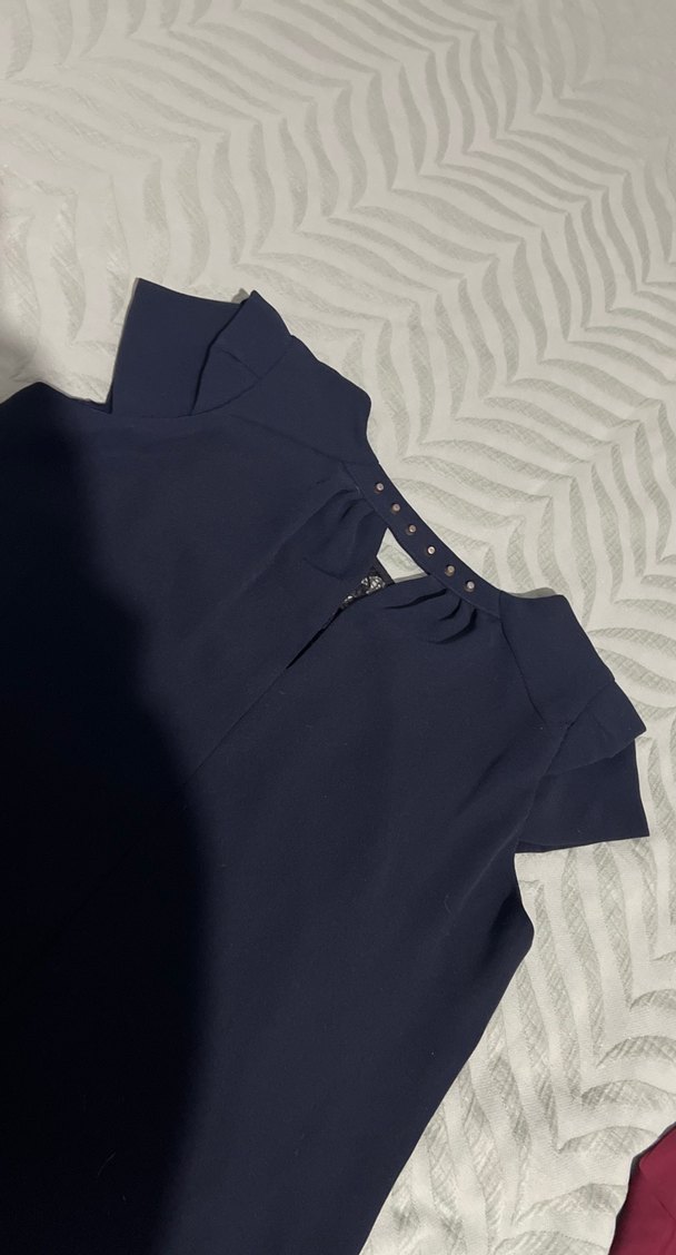 Kısa Kollu Lacivert Midi Elbise - Görsel 4