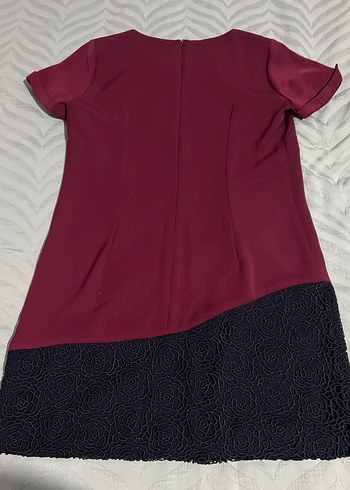 Bordo Düğmeli Midi Elbise - Görsel 3