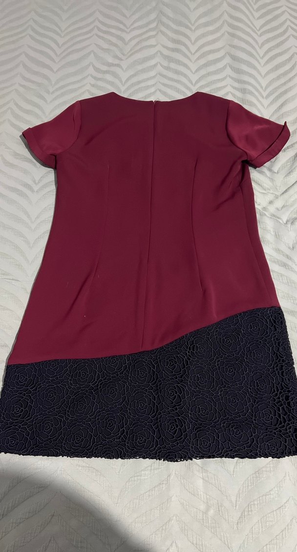 Bordo Düğmeli Midi Elbise - Görsel 3