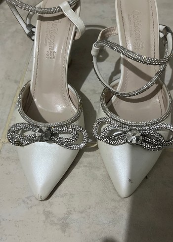 Beyaz Taşlı Tokalı Stiletto Kadın Abiye Ayakkabı - Görsel 2