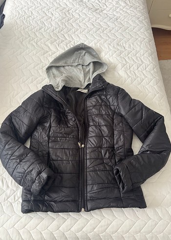 Gri Kapüşonlu Fermuarlı Kadın Mont - Görsel 2