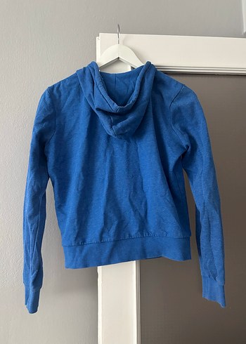 Mavi Kapüşonlu Fermuarlı Kadın Sweatshirt - Görsel 4