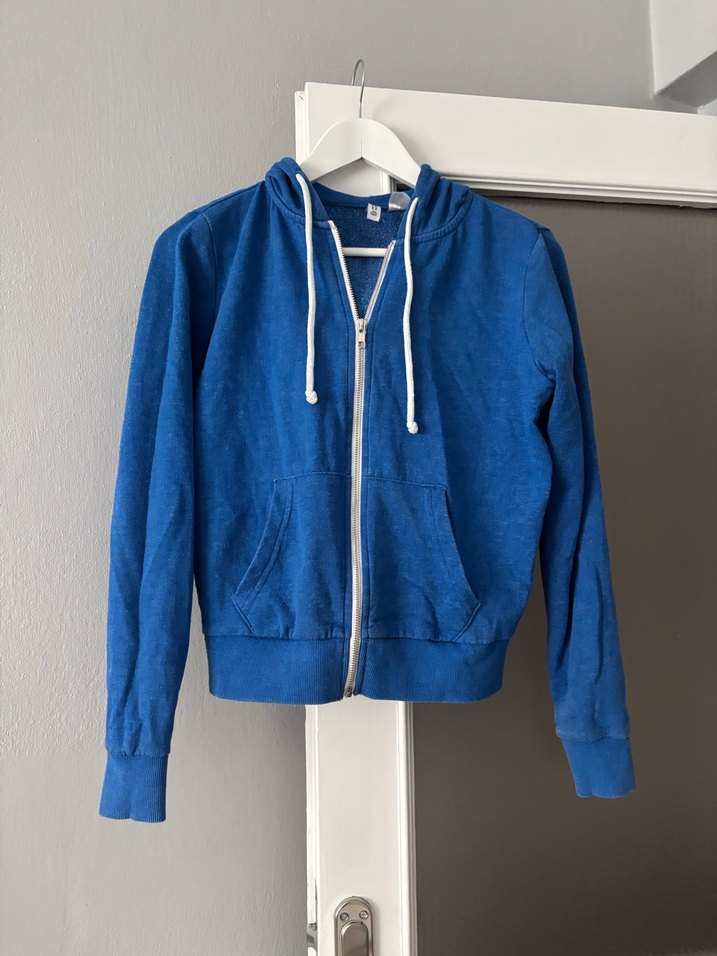 Mavi Kapüşonlu Fermuarlı Kadın Sweatshirt - Görsel 3