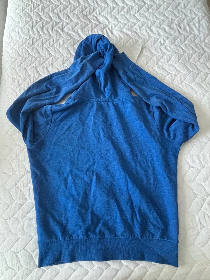 Mavi Kapüşonlu Fermuarlı Kadın Sweatshirt - Görsel 2