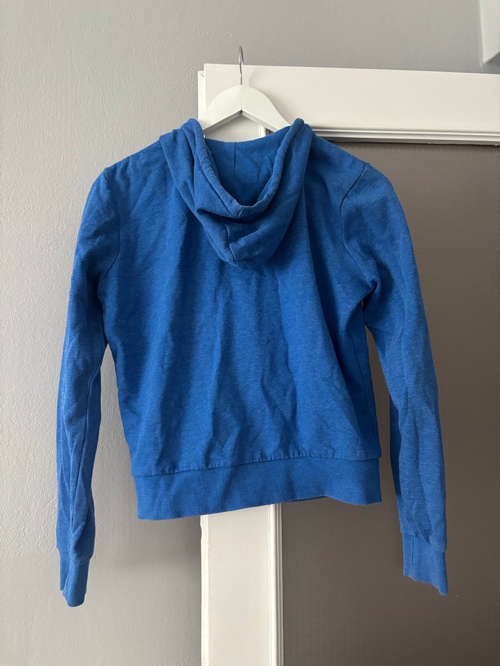 Mavi Kapüşonlu Fermuarlı Kadın Sweatshirt - Görsel 4