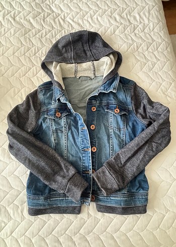 Kapüşonlu Gri Denim Kadın Kot Ceket - Görsel 2