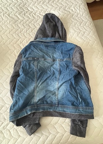 Kapüşonlu Gri Denim Kadın Kot Ceket - Görsel 3