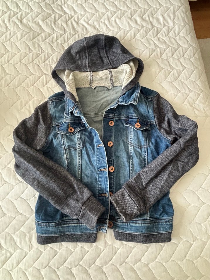 Kapüşonlu Gri Denim Kadın Kot Ceket - Görsel 2