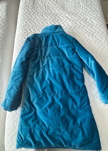 Uzun Kollu Mavi Kadın Kışlık Uzun Mont - Görsel 4