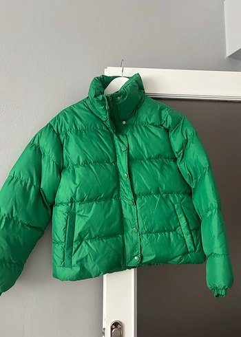 Düğmeli Yeşil Kadın Kışlık Mont - Görsel 4